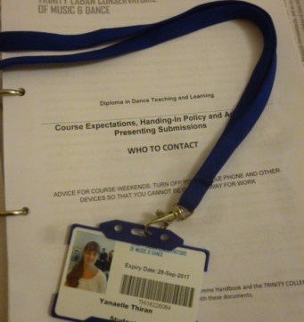 Syllabus et carte magnétique reçus à Trinity Laban, Londres. 16/09/2016
