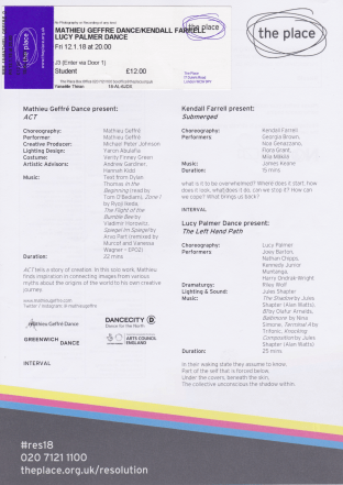 Mon ticket et le programme pour la soirée d'ouverture de Resolution 2018